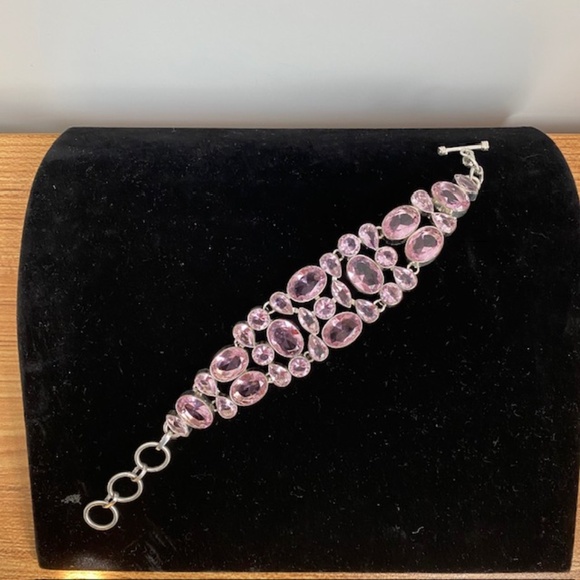 925 Stamped Silver Hand Crafted and Pink Kunzite Crystal Cabochons Bracelet - Picture 1 of 6